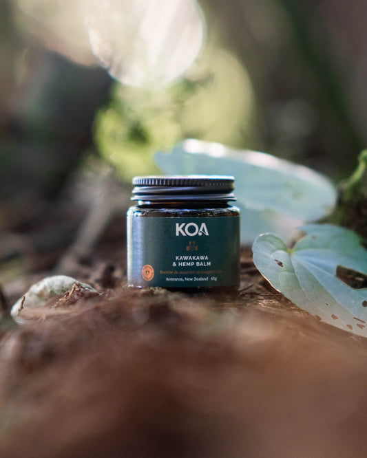 Koa Botanics Kawakawa and Hemp Balm in forest