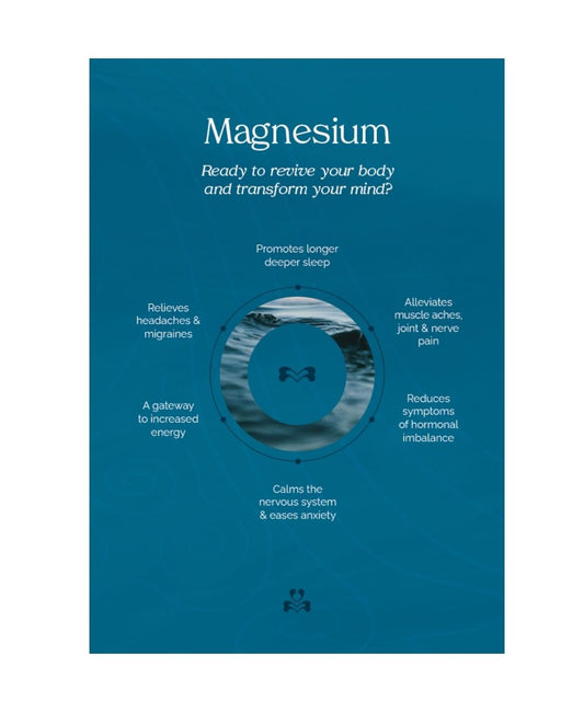 Blue poster with text about magnesium benefits