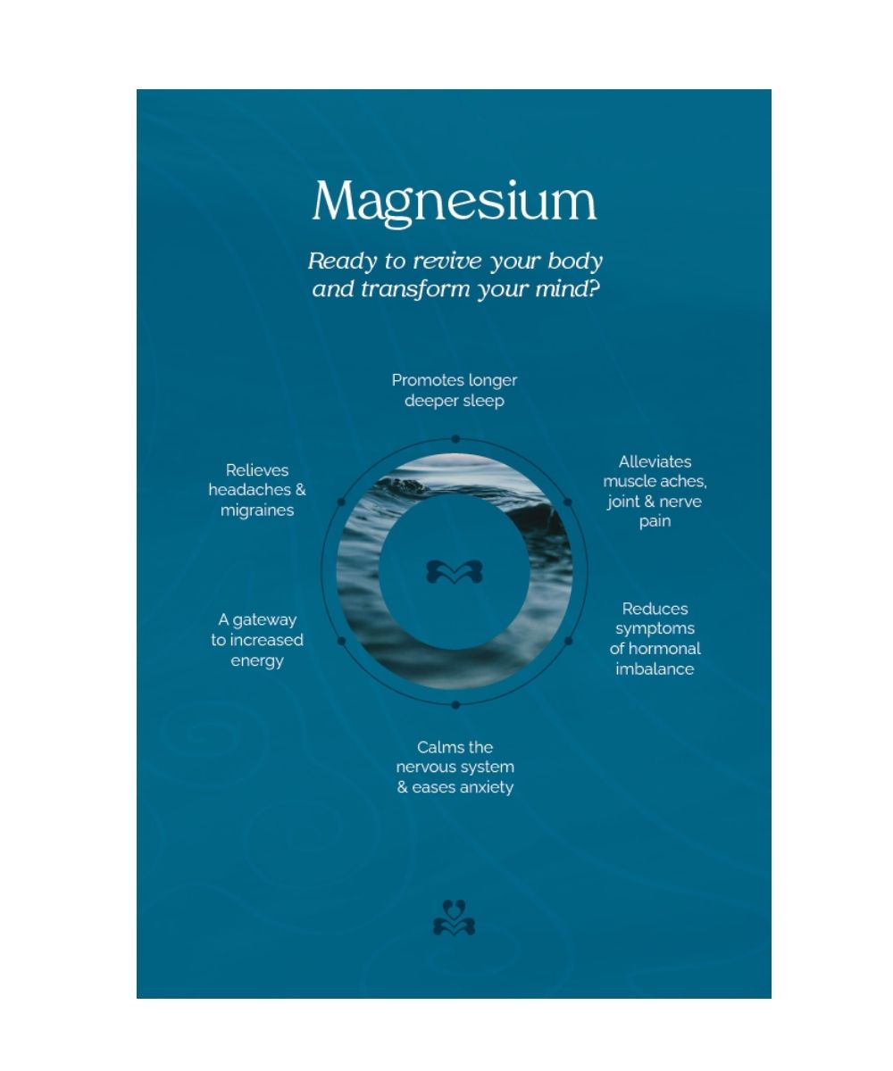 Blue poster with text about magnesium benefits 