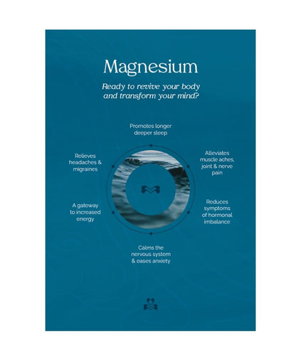 Blue poster with text about magnesium benefits 